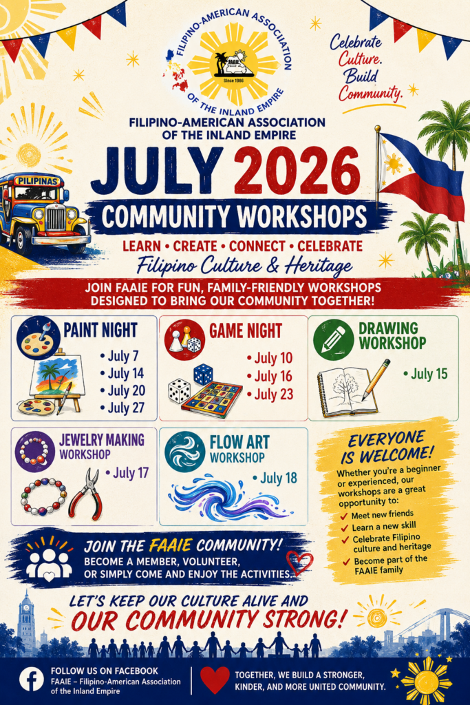 Upcoming Events will start at 5:30 pm to 8:00 pm.  